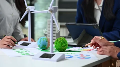 Business team working virtual modern smartphone to reduce CO2 emissions car.. Video stock 312848369