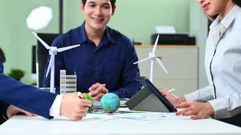 Business team working virtual modern smartphone to reduce CO2 emissions car.. Stock Footage 312848375