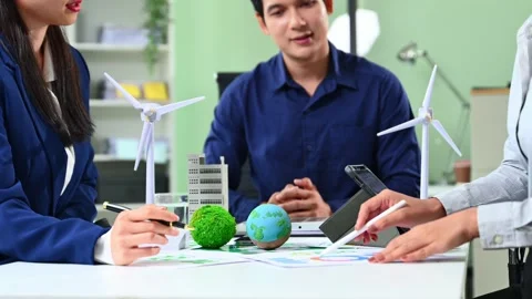 Business team working virtual modern smartphone to reduce CO2 emissions car.. Stock Footage 312848425