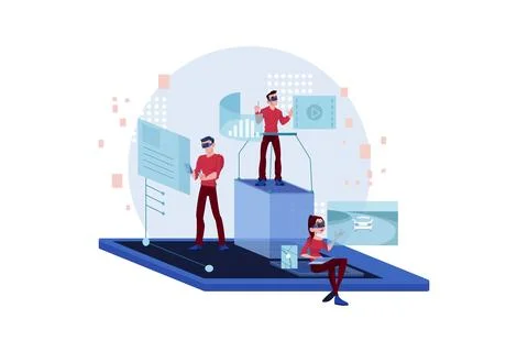 Business Team working on VR tech Stock Illustration