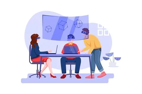 Business Team working on VR tech Stock Illustration
