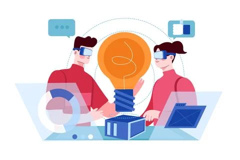 Business Team working on VR tech Stock Illustration
