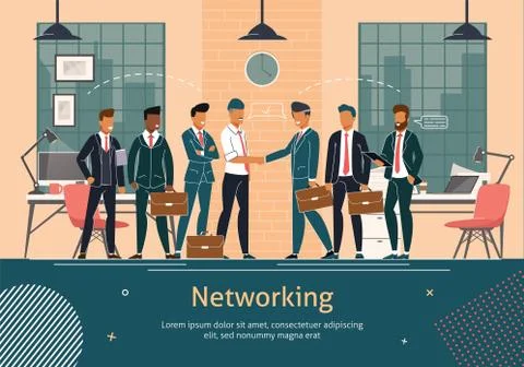 Business Teams Networking Flat Vector Poster. Stock Illustration