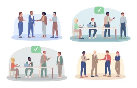 Business teamwork 2D vector isolated illustrations set Stock Illustration