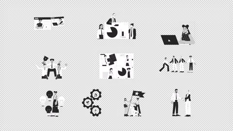 Business teamwork black and white line animation pack Stock Footage 345808945