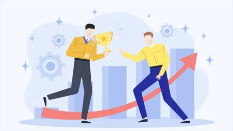Business teamwork bring trophy with up graphic at the background animated Video stock 282331862