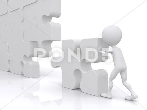 Business teamwork - business person building a puzzle which was made in 3d Stock Illustration