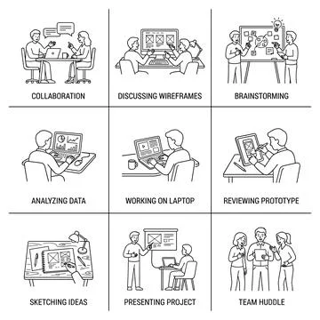 Business Teamwork Collaboration Illustration Set, Office Work, Brainstormin.. 库存插图