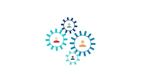 Business teamwork concept with human icons and interlocking gears Stock Footage 344034441