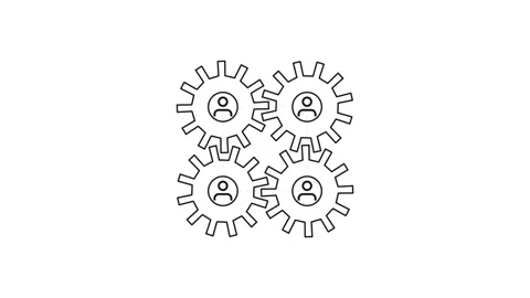 Business Teamwork Concept with Interlocking Human Icon Gears Stock Footage 344034472