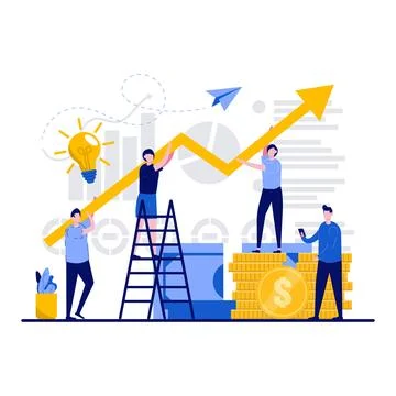 Business teamwork concept with tiny character. People team work increasing .. Stock Illustration
