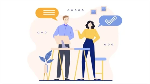 Business teamwork discussion with computer on a table isolated animated Stock Footage 280218020