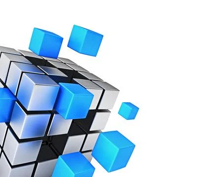 Business teamwork internet communication concept cubes assembling into metal Stock Illustration