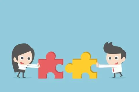 Business teamwork with jigsaw Stock Illustration