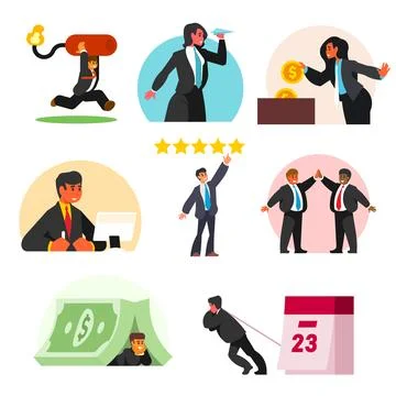 Business teamwork office finance vector illustration set Stock Illustration
