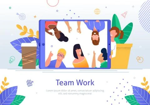 Business Teamwork Online Flat Vector Banner Poster Illustrazione stock