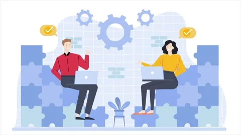 Business teamwork in problem solving and strategy discussion illustration Stock Footage 282761170