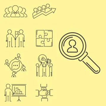 Business teamwork teambuilding thin line icons work command management outline 스톡 일러스트