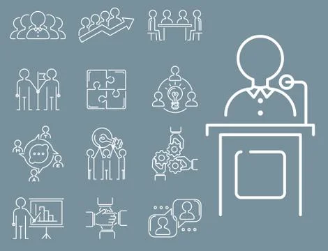 Business teamwork teambuilding thin line icons work command management outline 스톡 일러스트