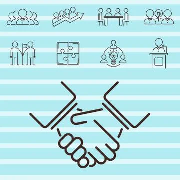 Business teamwork teambuilding thin line icons work command management outline Ilustración de archivo