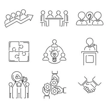 Business teamwork teambuilding thin line icons work command management outline Ilustración de archivo