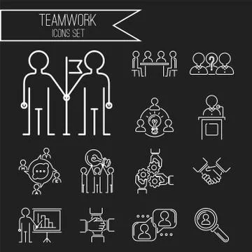 Business teamwork teambuilding thin line icons work command management outline Ilustración de archivo
