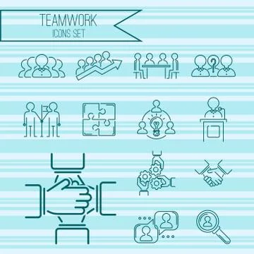 Business teamwork teambuilding thin line icons work command management outline Ilustración de archivo