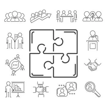 Business teamwork teambuilding thin line icons work command management outline Ilustración de archivo