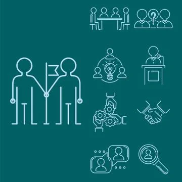 Business teamwork teambuilding thin line icons work command management outline Ilustración de archivo