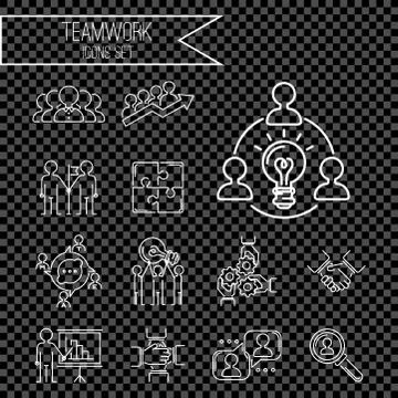 Business teamwork teambuilding thin line icons work command management outline Ilustración de archivo