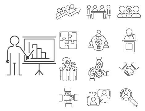 Business teamwork teambuilding thin line icons work command management outline Ilustración de archivo