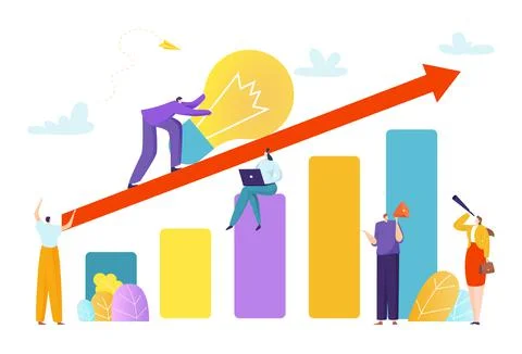 Business teamwork tiny group character together creative light bulb idea 스톡 일러스트
