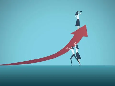 Business teamwork vector concept. All female team working together. Symbol of Stock Illustration