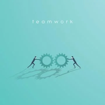 Business teamwork vector concept with two businessman pushing cog wheels to each Stock Illustration