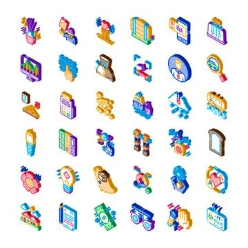 Business technology and digital services isometric icons Illustrazione stock