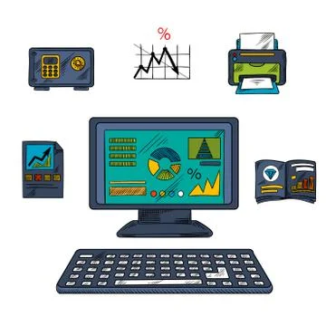 Business, technology and office objects Stock Illustration