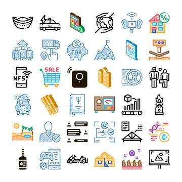 Business technology commerce collection set line icons Stock Illustration