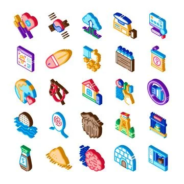 Business technology communication services isometric icon set 스톡 일러스트
