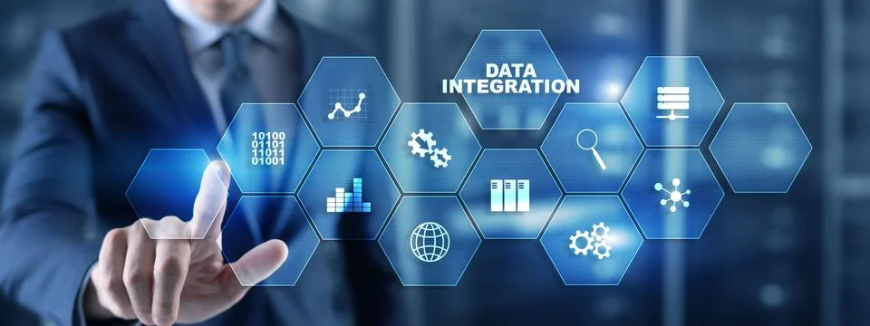 Business Technology Data integration concept on abstract background Stock Photos