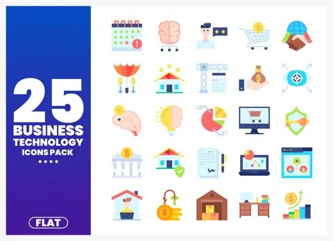 Business technology flat icons in a pack. showcasing various concepts. Dive.. Stock Illustration