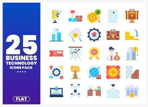 Business Technology Flat Icons Pack Collection Stock Illustration