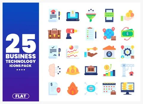 Business Technology Flat Icons in Vector Art Stock Illustration