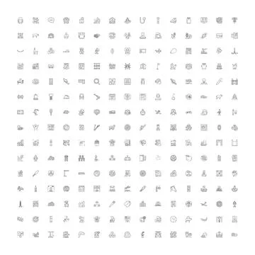 Business technology global icon set line design Illustrazione stock