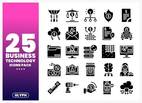 Business technology icons displayed on a gradient background Illustrazione stock