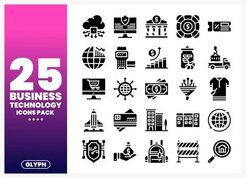 Business technology icons featuring cloud. globe. and financial symbols on .. Stock Illustration