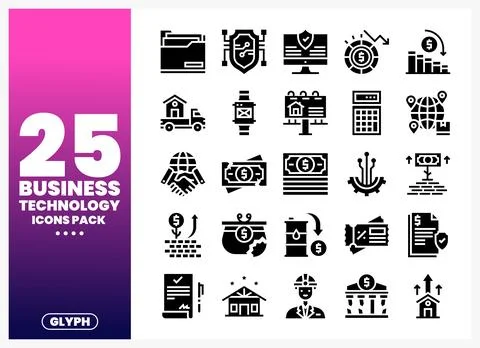 Business technology icons in a grid layout against a gradient background Stock Illustration