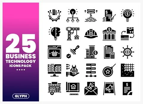 Business technology icons pack with computer. money. and building graphics .. Stock Illustration
