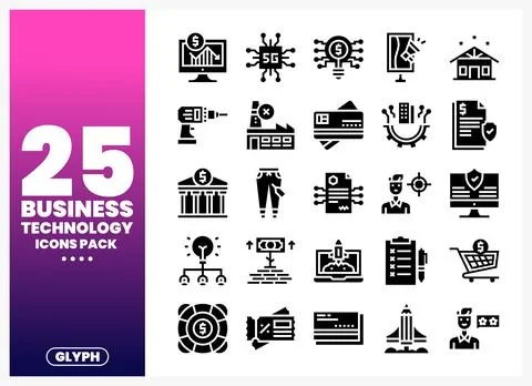 Business Technology Icons Pack for digital presentation and analytics Illustrazione stock
