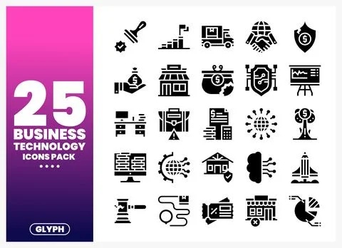 Business technology icons pack with a digital art background. Vector glyph .. Stock Illustration