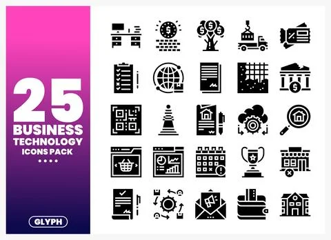 Business Technology Icons Pack for Digital Marketing Stock Illustration